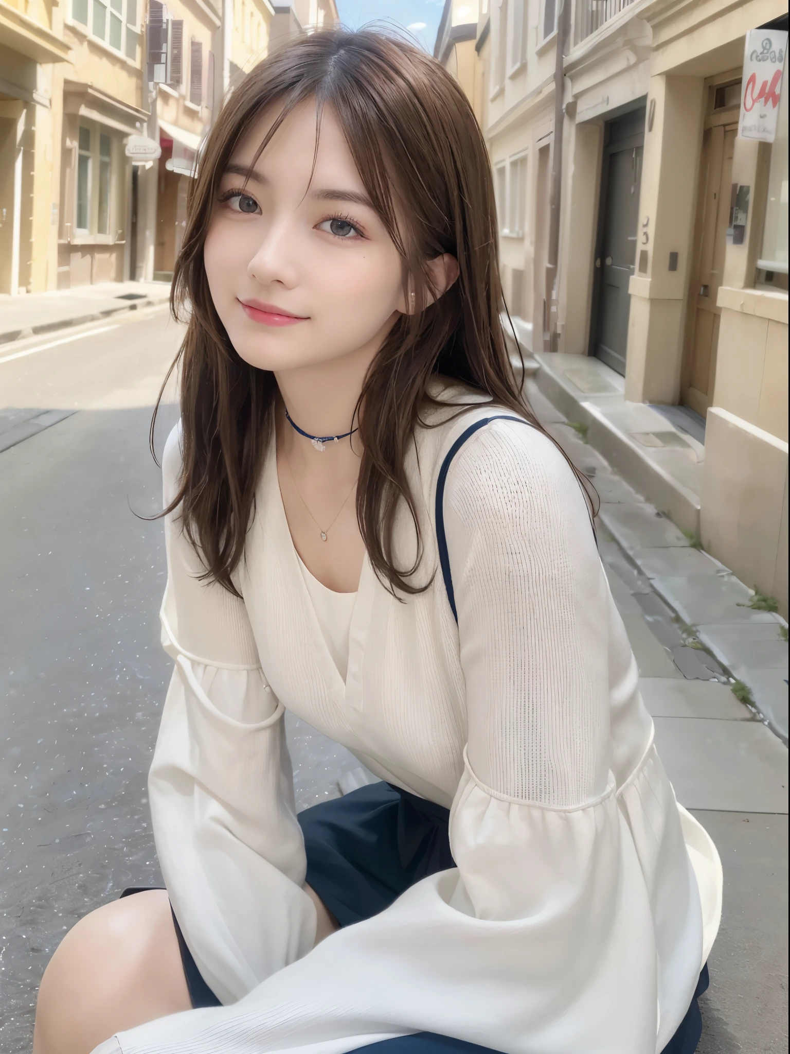 ((top-quality、masterpiece:1.3))、、1 female:2.0、Colossal tits:1.3、Slender body type:1.1、tight brown hair、Detailed lips、detailedeyes、二重まぶた、blue eyess、wide Shots、(Raw photography、top-quality)、(realisitic、Photorealsitic:1.3)、top-quality、masterpiece、extremely delicate and beautiful、extremely details CG、 absurderes、A smile、Erotic face、frontage、Fours、Slouched、Clothes with open chest、Strong smile、model poses、Cute side shot of 21 year old +Shy + Gorgeous French-Albanian schoolgirl、god rays、Shot with AFGA Vista 400::2.0 、Photos of the atmosphere in the style of Eric Madigan Heck and Arthur Elgort、Laugh with your mouth wide open:3.0、Slouched、Throw your rainbow-colored hair aside、red highlights、Hair above one eye、耳Nipple Ring、a choker、Fluffy dresses with sleeves、((open dreric wall、doodle、Dim lighting、alleyway、looking at the spectator、 ((Meaning、魅惑的、enticing))、((Daytime background))、((ssmile))、((model poses))、Small swimwear、resturant、Eating、