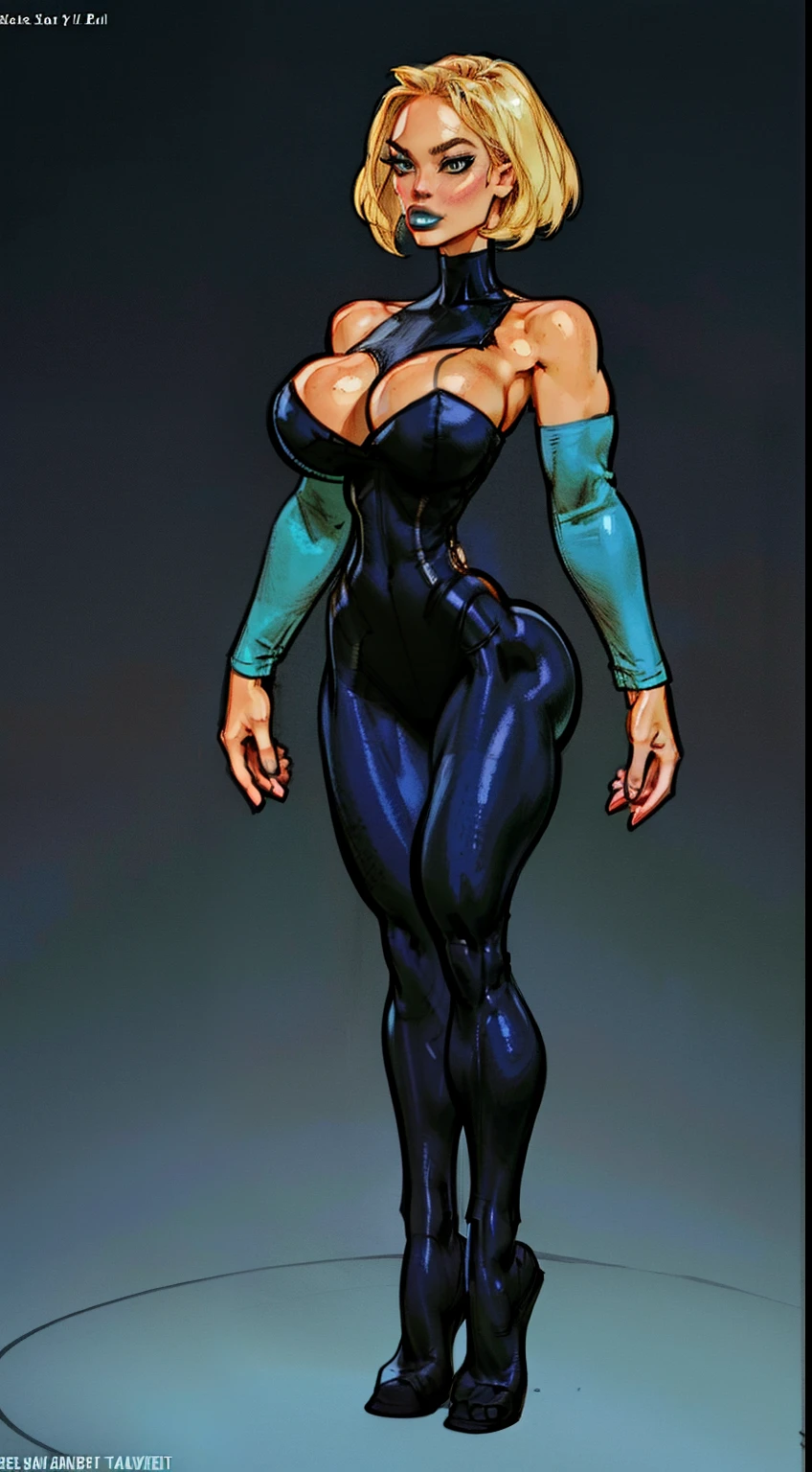 ((gwen)), full body pose, dynamic image, perfect anatomy, perfect composition, detailed face, Toyal drama island, ((detailed face)) , Female in middle of image,(( official art)), concept character, ((teal lipstick)), character design, sketch,doodletits,, sexy lips, (gigantic breasts:1.1), skindentation, breasts,black leggings,  official illustration, illustration, detailed face, beautiful intricate eyes, curvy milf, 1:2), closeup, titsnipples, hourglass waist, slendered ans, wide hips,