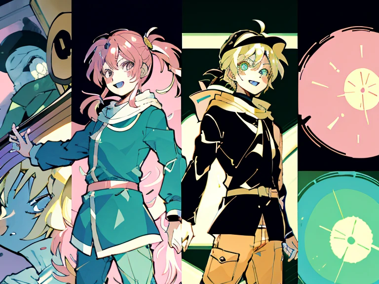 supreme, green down jacket,lime color hair,pink eyes,Standing on your feet,submachine gun,Detailed Genshin graphics,1girl in