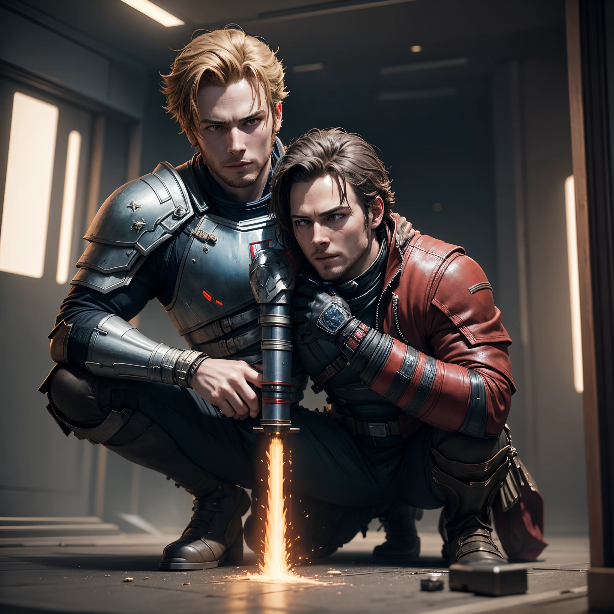 Ronin the Accuser holding Starlord by the neck off the ground, photo-realistic, octane render, unreal engine, ultra-realistic