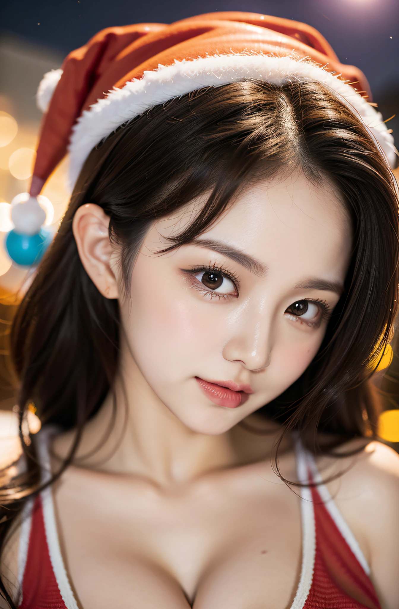 nipples exposed、Lori face、santa claus、a ski、night game、Photorealistic images of solo idols, Morning Musume inspired by Eri Kamei, Radiates charm and beauty with plenty of bust and subtle exposure of cleavage. Images must reflect the real person in the best possible quality, Powered by Ultra-HD (16 K) resolution, crisp detail, Vivid colors, Dynamic Range, Soft bokeh, Fine texture, Realistic realism, Pin Sharp Focus. 、Camera Setup 、Nikon D850 and NIKKOR Z 58mm Boobs Boobs Boobs Boobs F。/0.95 S Noct lens,  The setting must be ISO 64, F/0.95, a shutter speed of 1/60. --ar 16:9 - V5.1 --Style raw --Q 2 --S 750