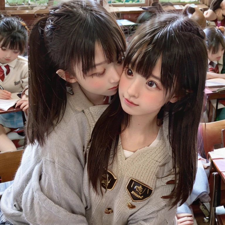 Children's Clothing,girl with,study,Long hair,cute little,School,In the classroom,2 girls in,Pupils