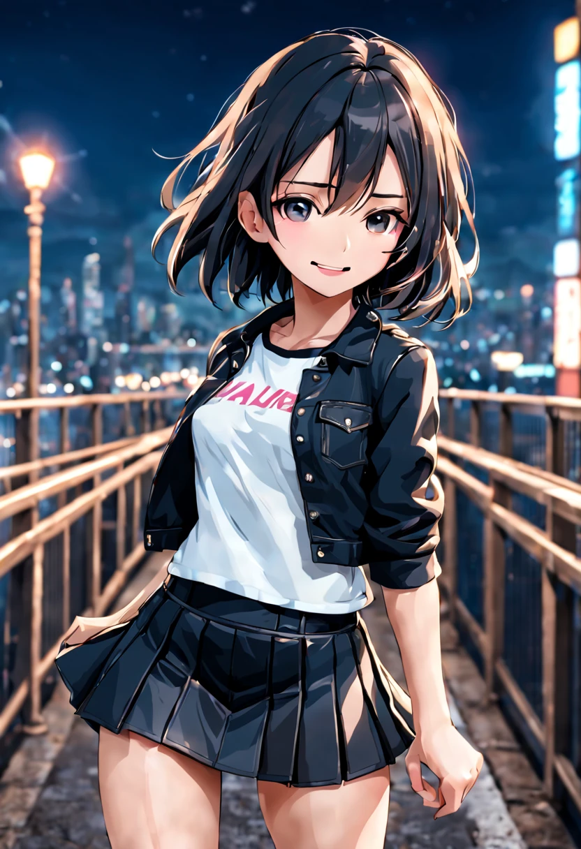 (fashion magazine cover:1.6),
a detailed footage of animation film of masterpiece, best quality, ultra-detailed, extremely detailed, 4K, 8K, best quality, beautiful,
BREAK
(1girl,solo:1.3), smile, dynamic pose, (miniskirt:1.2), black panties, cowboy shot,
BREAK
background, night, city, bridge, open stance, (blurry foreground:1.2), dynamic angle, in Anime style
