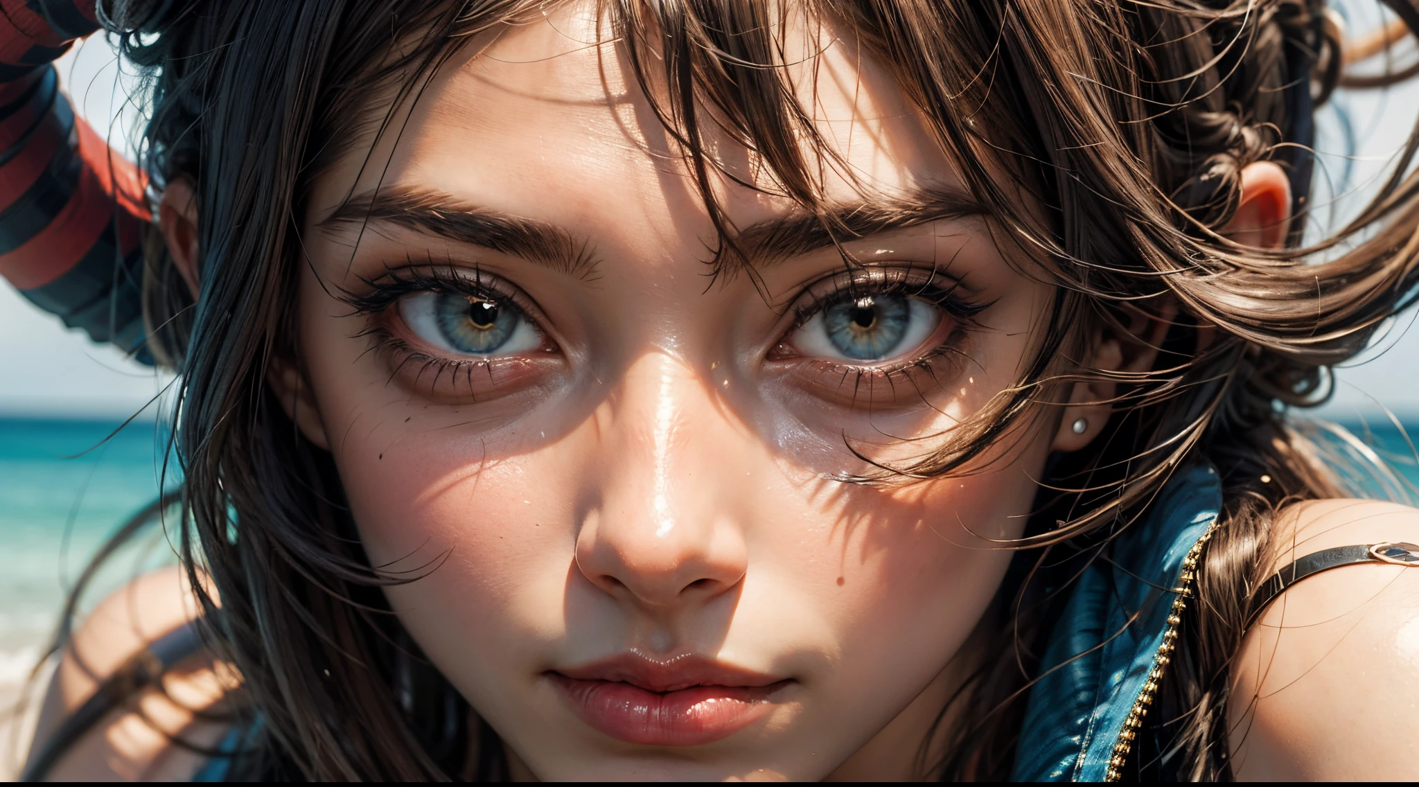 Girl's face,  extreme close-up, unnatural coloration