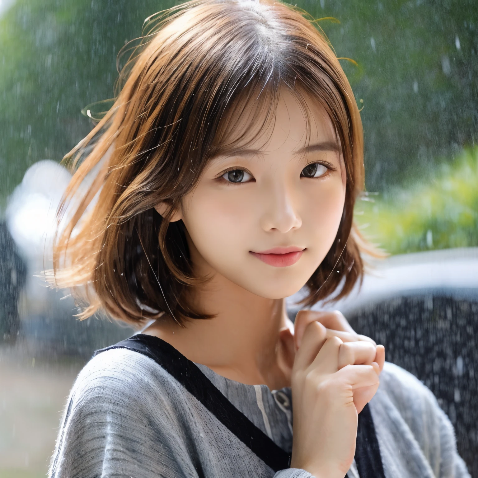 2 17-year-old girls、 brother、Short curly hair, Blonde hair, Beautiful face, Rain, roof, masutepiece, exquisitedetails, A perfect