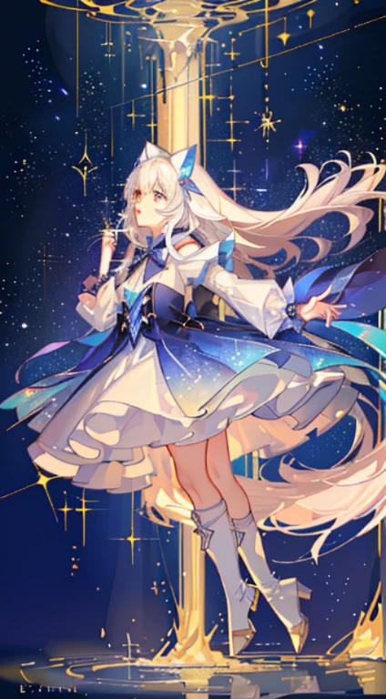 (magical girl)), ((Gorgeous starry background)), ((Ultra Detailed)), ((Best illustration)), ((movie lighting)), Dynamic Angle, Floating, fine, (The Flash: 1.2), (shine: 1.2), (shine: 1.2), Classic, (Drawing: 1.1), (Sketch: 1.1), (Best Quality), (illustartion: 1.2), (Anime style), (独奏), Beautiful Detail Face, (cute face: 1.3), (big eyes)), Colored hair, (Long hair: 1.2), (floting hair: 1.2), (Magical girl costume), Detail, (Sparkling Wand: 1.3), (Magic effect: 1.3), (flowy dress: 1.2), (Cute boots: 1.1), (sheer fabric: 1.1), (flickering: 1.2), (Glow: 1.2), (sparkle: 1.2), (sparkle: 1.2), (sparkle: 1.2), (shimmer: 1.2)