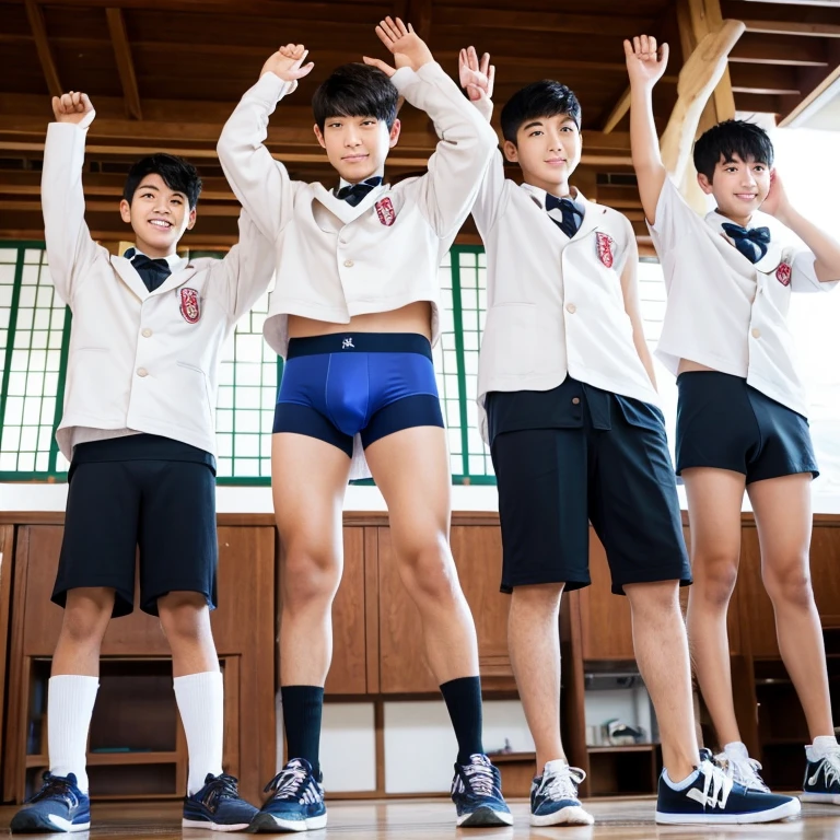 japanes　 high school boys boxer briefs　3 people raising their hands