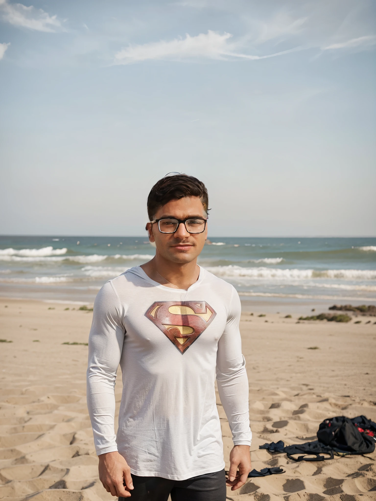 Generate superman zack Snyder's black costume on this photo without face