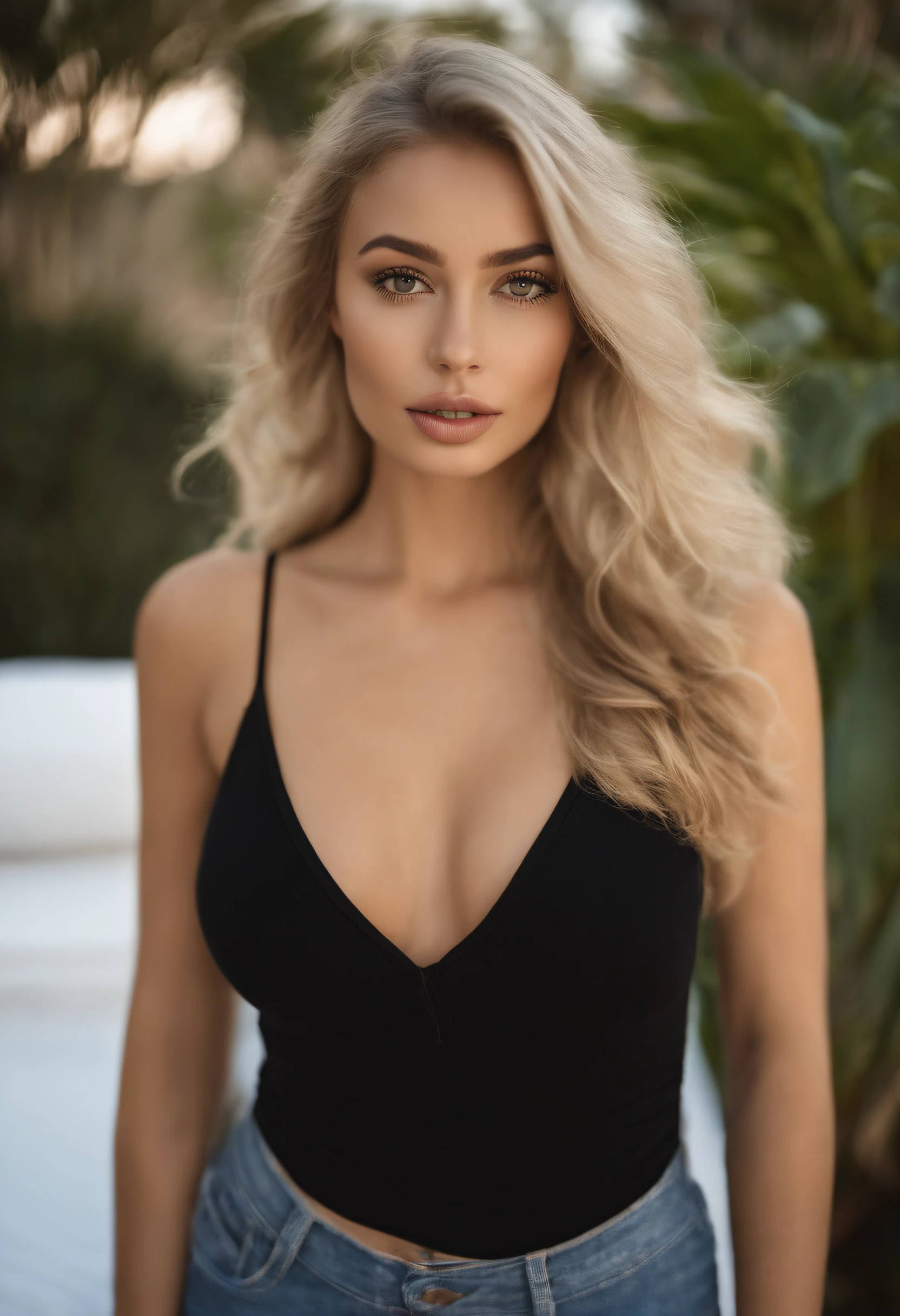 oman with matching tank top and panties, fille sexy aux yeux bleus, Portrait Sophie Mudd, Portrait de Corinna Kopf, cheveux blonds et grands yeux, selfie of a young woman, ohne Maquillage, maquillage naturel, Look directly into the camera, Visage avec Artgram, dezentes Maquillage, Superbe photo du corps entier, dans la chambre, gros seins, Blonde, Latin