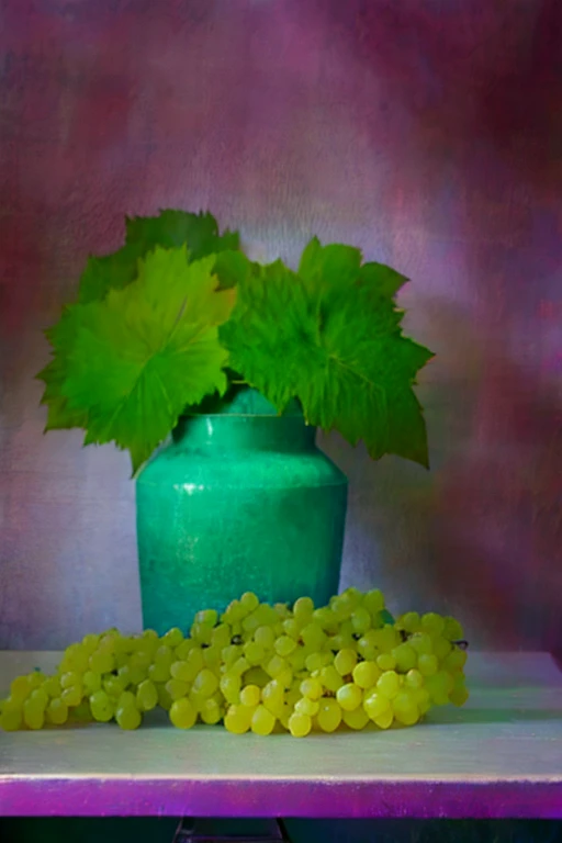 still life, faint colors, grapes