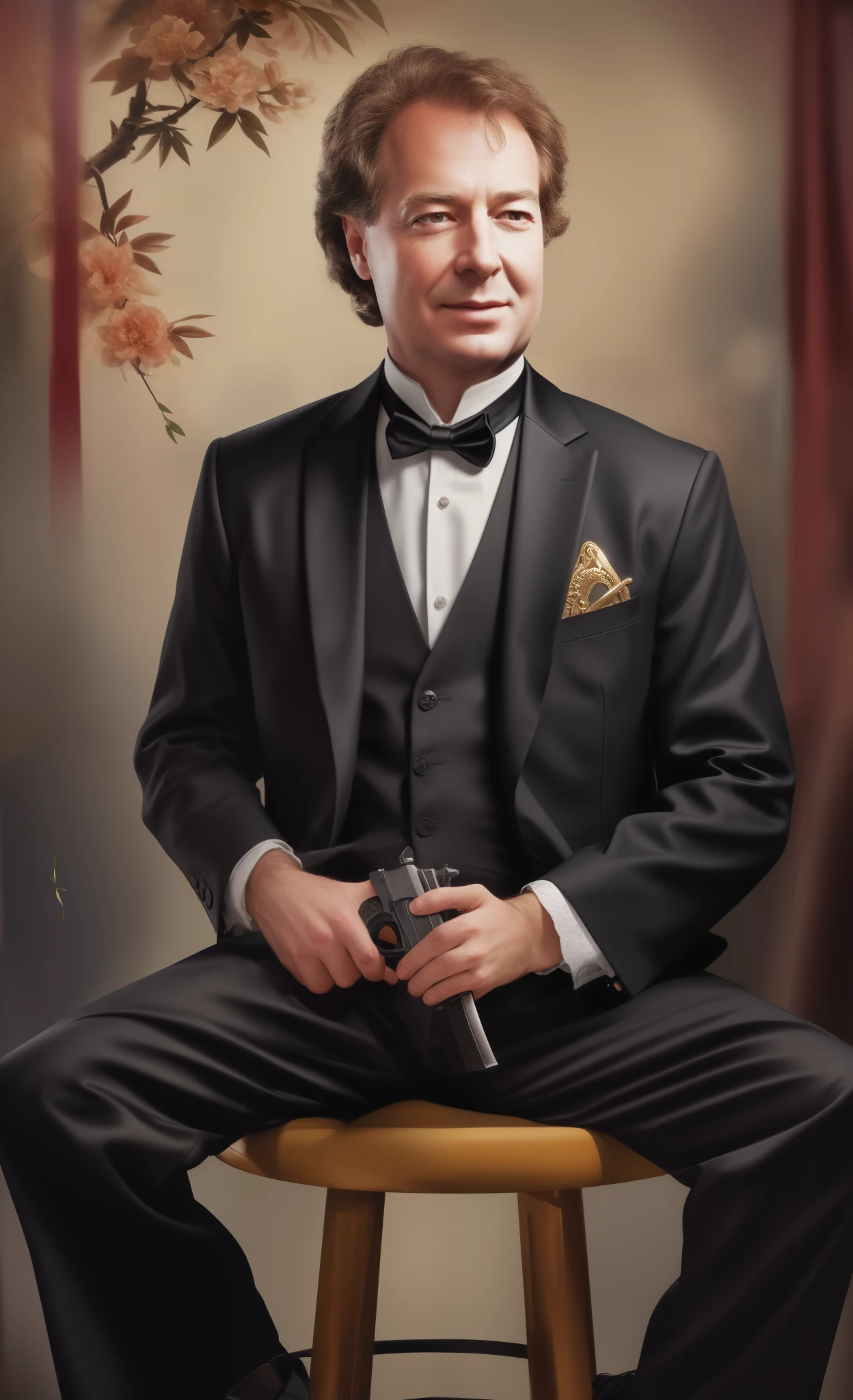 (High quality,4K,8K,a highres,tmasterpiece:1.2),realistisch,Lebendige Farben,Softlight-Pistole in der Hand, Detaillierte Hand, holding a shiny pistol, silberne Waffe, eingravierte Details auf der Waffe, realistischer Handgriff an der Pistole, Die Finger halten den Griff fest, precise finger placement on the trigger, Best reflection quality on the surface of the weapon, Schatten auf der Hand, dramatische Beleuchtung, die die Konturen der Hand und der Pistole hervorhebt, lebendige Farben in der Szene.