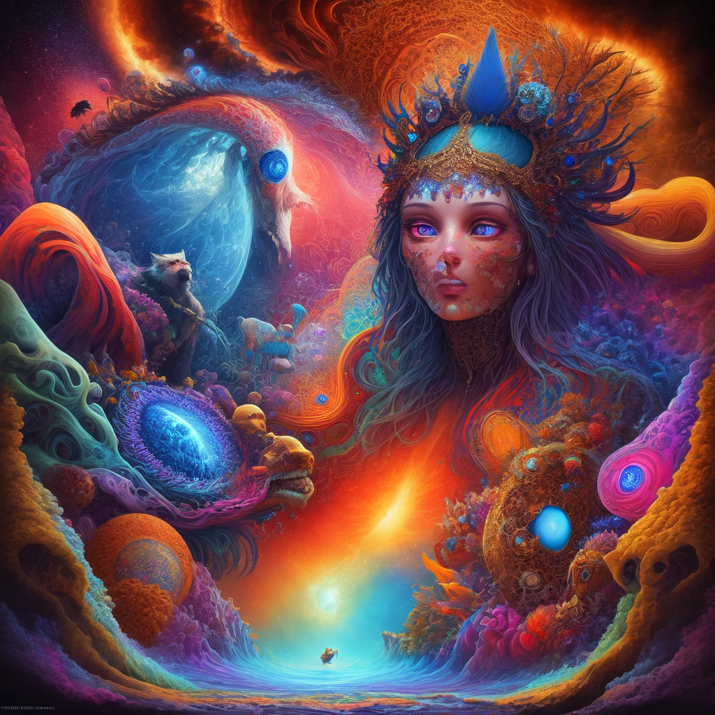 theory of evolution, psychedelic art, best quality, clear atmosphere, 8K, timeless masterpiece