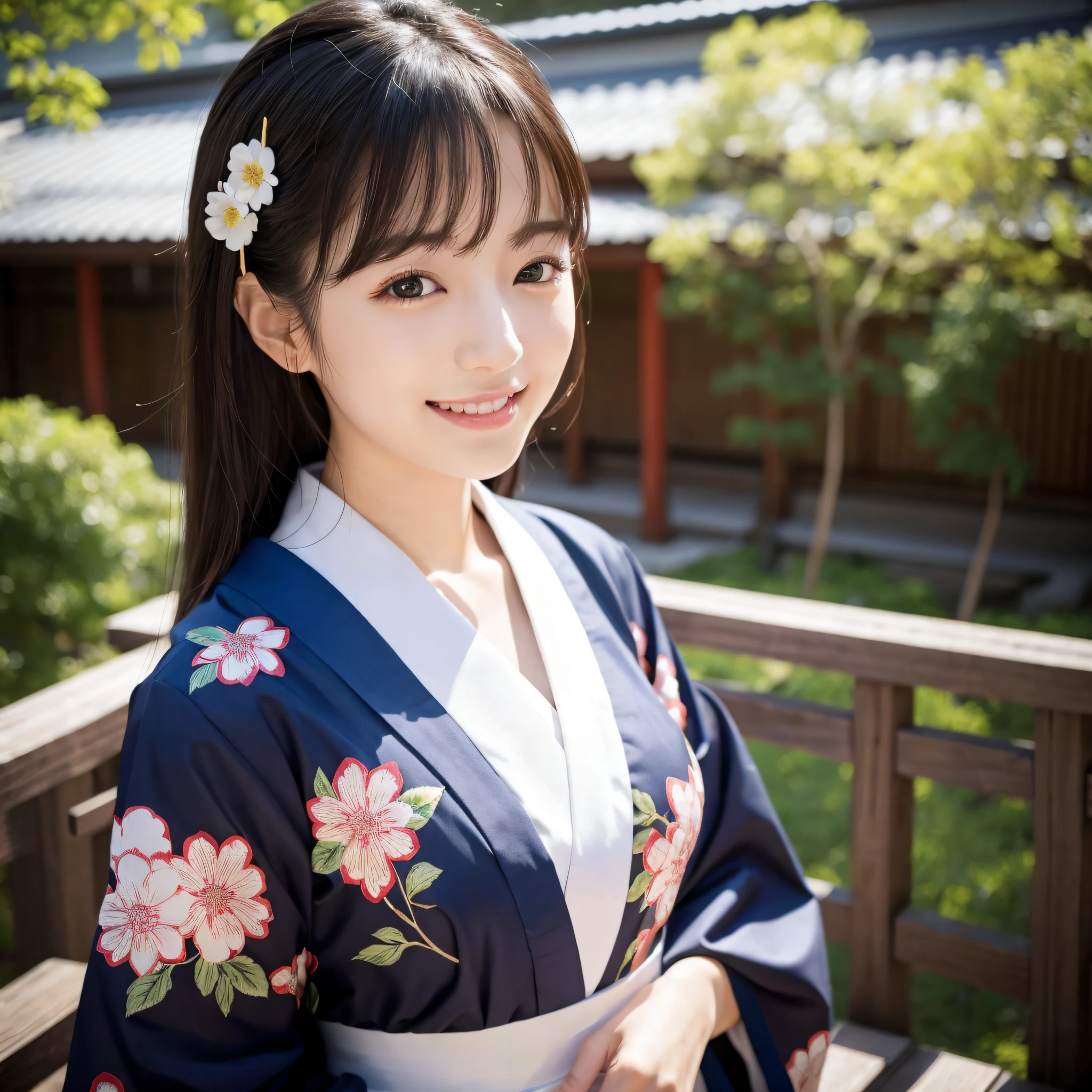 Beautiful woman in neat Japanese clothes、8k masterpieces:1.3))、foco nítido:1.2、(ultra beautiful faces:1.0)、(shinny skin:1.0)、photos realistic、A dark-haired、Video Lighting、High-definition eyes and face、Video Lighting、Japan Idol Actress front side、medium breasts、Smile、Slender Abs Beauty、Whole body、In furisode