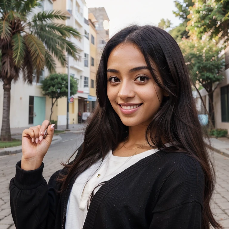 Generate instagram profile picture for A 22 years old habesha light skin cute girl with black long hair smiling