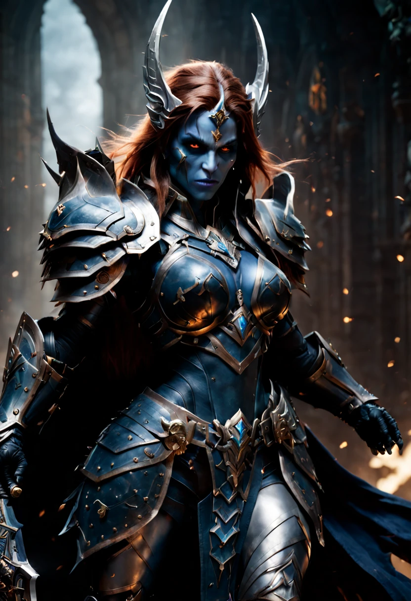 Hyper detailed photograph of a captivating upper body portrait of Sylvanas Windrunner,world of warcraft, in armor with sword and shield posing for a picture, beautiful female knight, cunning expression that tells tales of countless fights, (looking at viewer:1.2), (sharp focus, hyper detailed, highly intricate:1.20), (natural lighting:1.2), Extremely high-resolution details, photographic, realism pushed to extreme, fine texture, incredibly lifelike, cinematic, 35mm film, 35mm photography, film, photo realism, DSLR, 8k uhd, hdr, ultra-detailed, high quality, high contrast