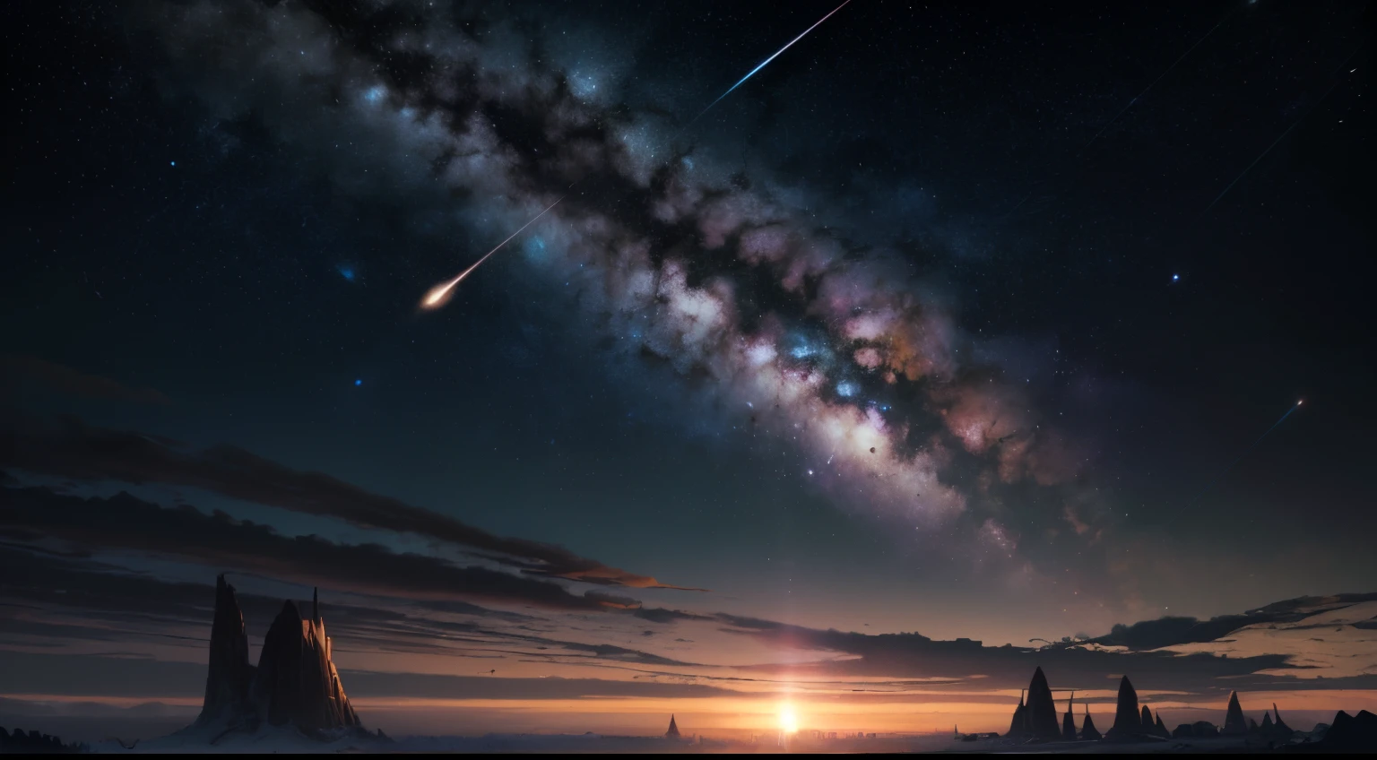 breath taking vista of the cosmos, sunrise over alien planets, cosmic dust clouds, unfamiliar stars, swirling galaxies, floating in space, ribbons of plasma energy, black hole, shooting stars, comets, highly detailed planet corona, different colored sun, beautiful, by greg rutkowski and artgerm, by alphonse mucha, 4k resolution, trending on artstation, photorealistic, intricate, sharp details, unreal engine 5, 8k ultra HD quality, matte background, beautiful, cinematic light, award winning art, concept art, digital illustration, trending on artstation,