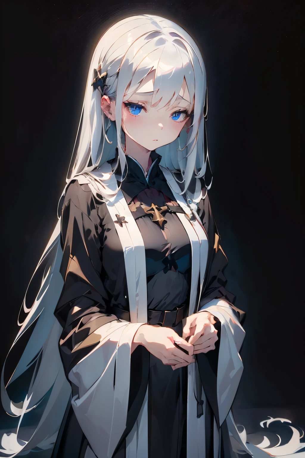 (masterpiece), best quality, expressive eyes, perfect face,(((ultra-detailed))), detailed eyes), beautiful, amazing, Best quality,amazing, detailed eyes, (masterpiece), best quality, expressive eyes, perfect face, 1girl, crusader, order of st john, knights hospitaller, black shield with white cross, black surcoat with white cross, chainmail armor