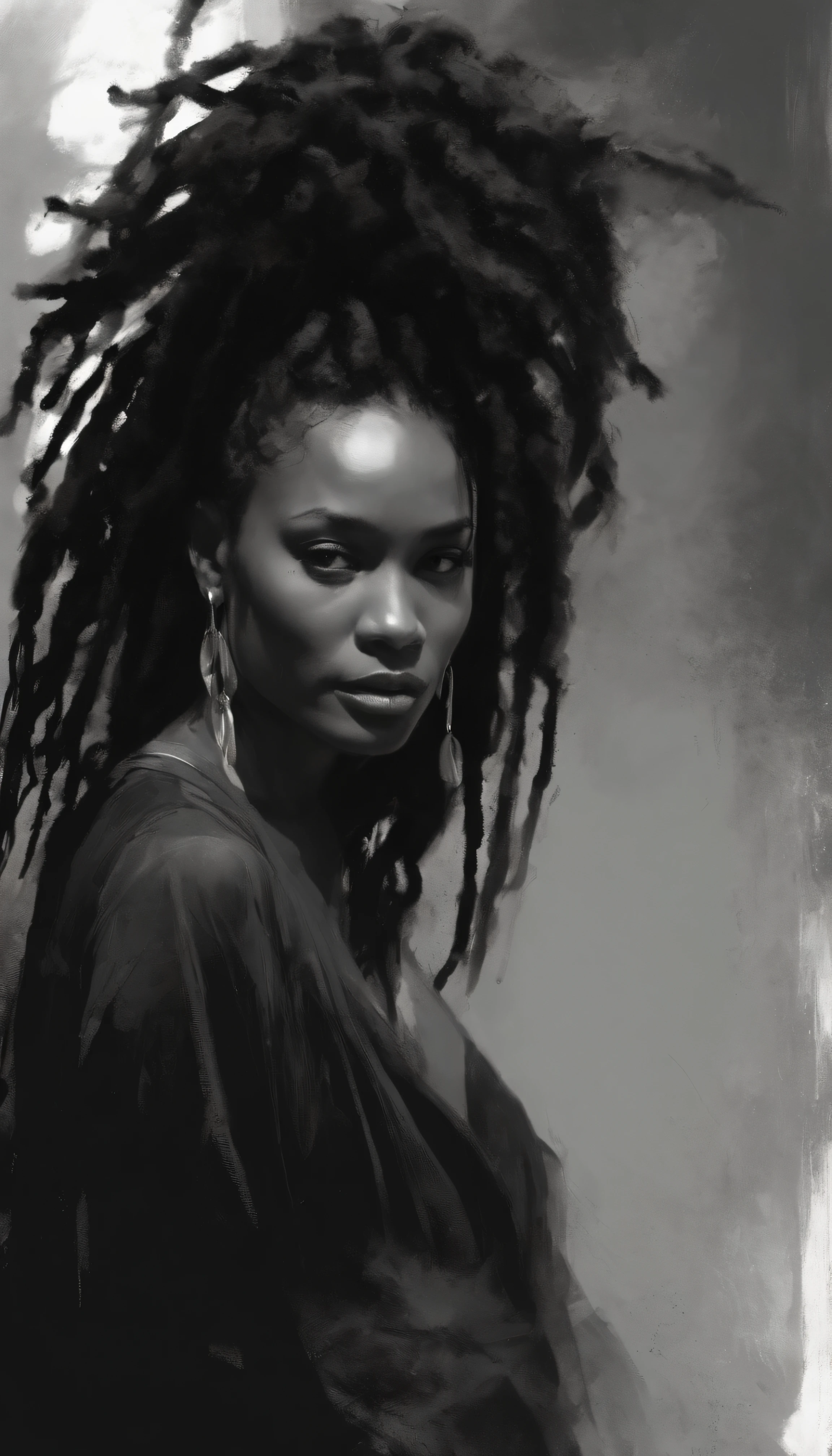 uma imagem de uma mulher negra com dreadlocks , No estilo de Russ Mills, Michael Garmash, charming sketches, mono-ha, Contemporary Asian art, Lilia Alvarado, Pincelada concisa --AR 69:128 --s 750 --V 5. 2, pinceladas nas cores do reggae