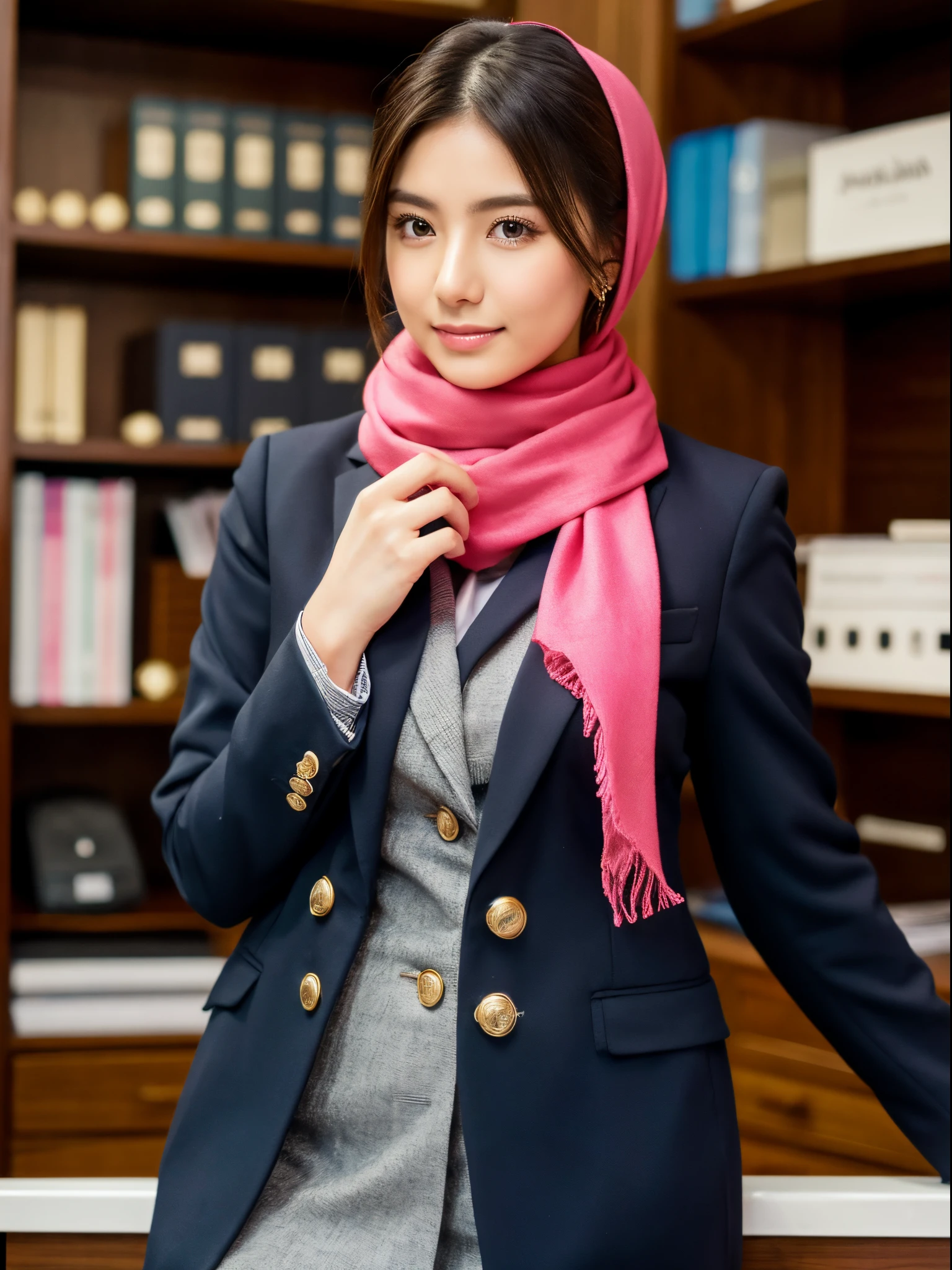 25 years old, pashmina, suit, office