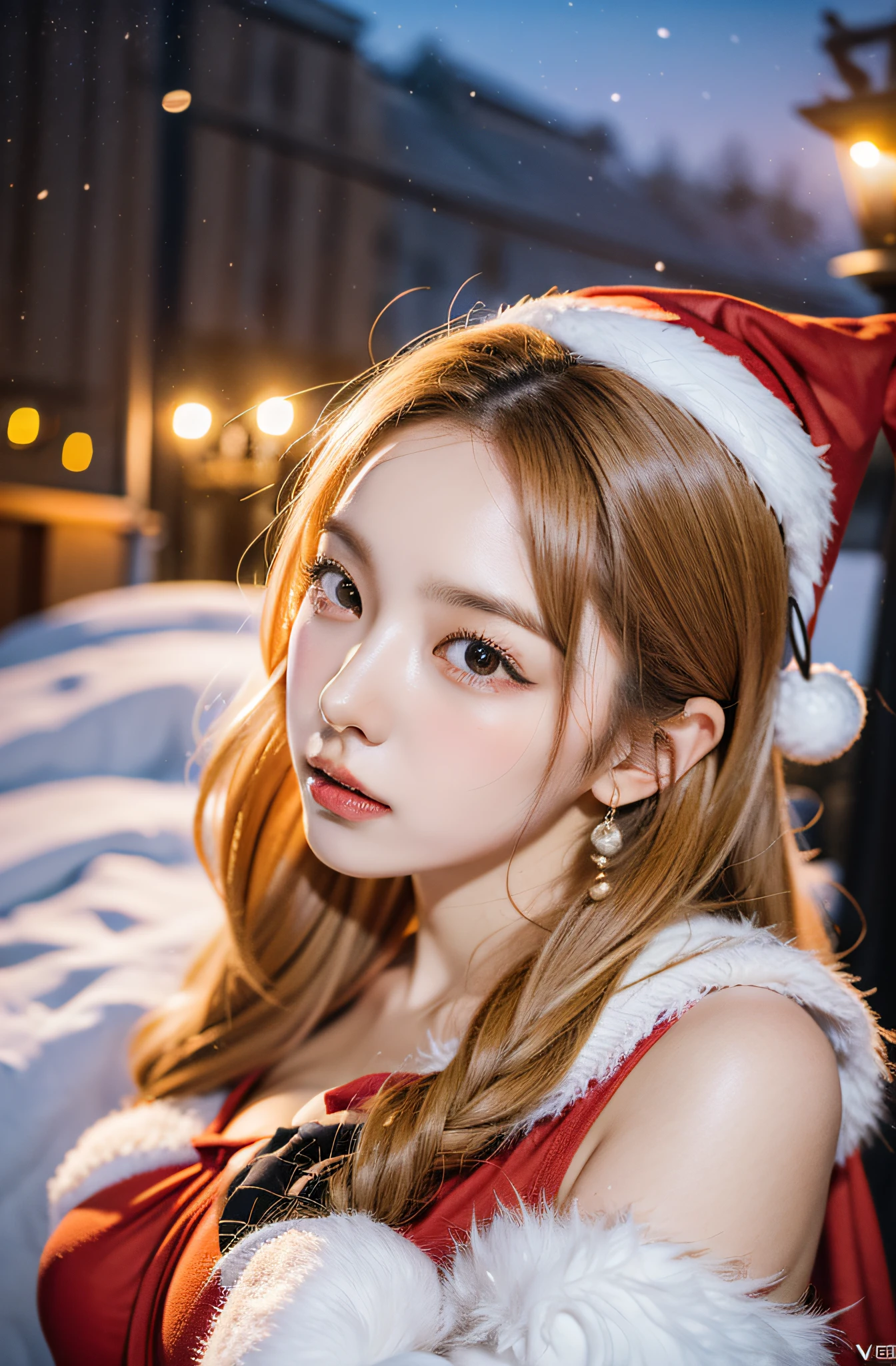 nipples exposed、santa claus、a blond、Snow Santa performance at the ski resort、Photorealistic images of solo idols, Morning Musume inspired by Eri Kamei, Radiates charm and beauty with plenty of bust and subtle exposure of cleavage. Images must reflect the real person at the highest quality possible, Powered by Ultra-HD (16 K) resolution, crisp detail, Vivid colors, Dynamic Range, Soft bokeh, Fine texture, Realistic realism, Pin Sharp Focus. 、Camera Setup 、Nikon D850 and NIKKOR Z 58mm Boobs Boobs Boobs Boobs F。/0.95 S Noct lens, The setting must be ISO 64, F/0.95, a shutter speed of 1/60. --ar 16:9 - V5.1 --Style raw --Q 2 --S 750
