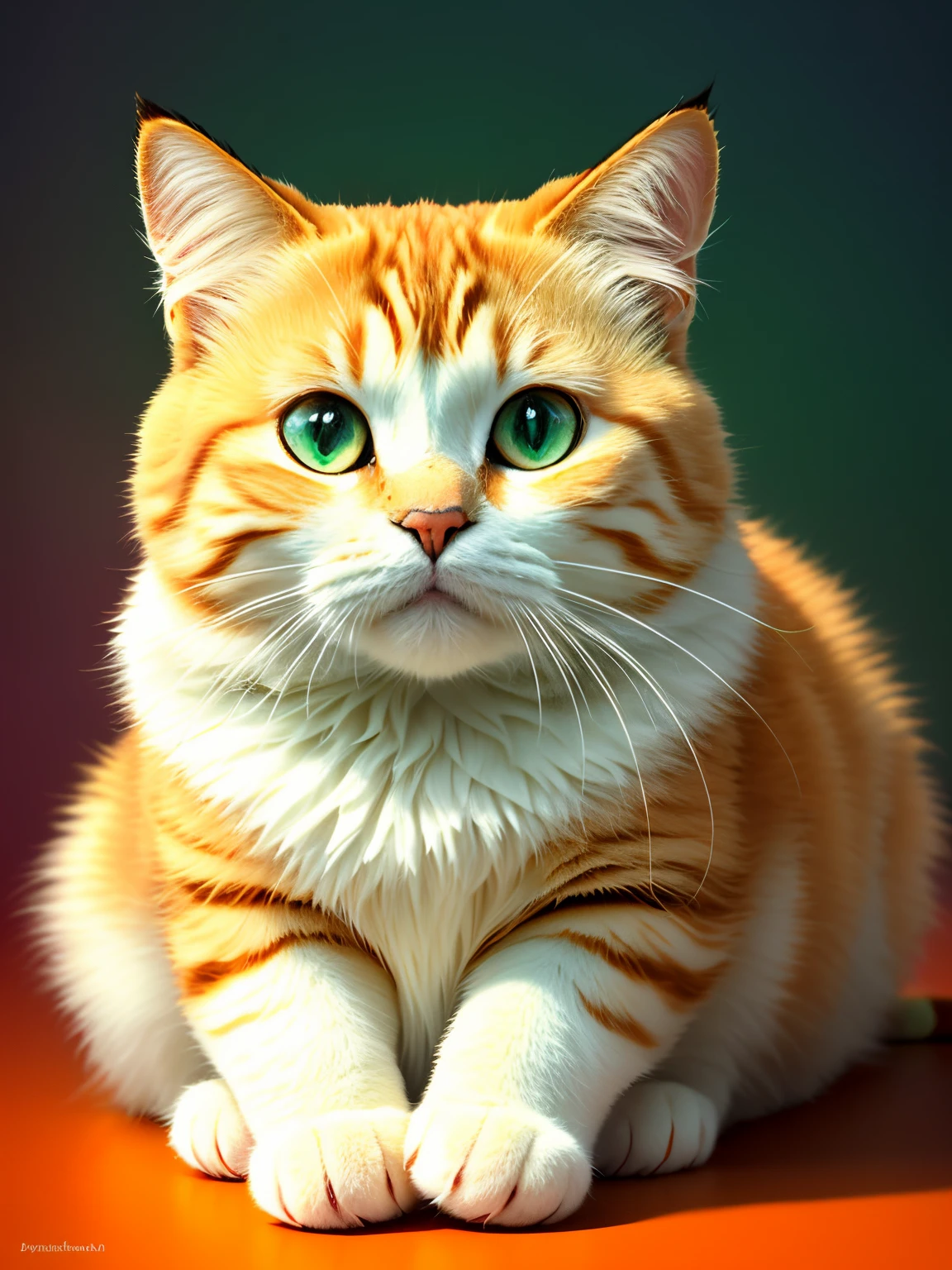 Here is an optimized tooltip in English, based on a given topic and using the Stable Diffusion prompt format: ((Masterpiece)), Better quality, High Resolution, ultra-realistic, Detailed, Stunning, Beautiful, Dynamic Angle, dynamicpose, fluffy and plump cat, looks like Garfield, Lounging, relaxed and lazy facial expression, orange and black coat, sidebar big green eyes, Milk bottle, soft-lighting, colorfully background, Playful atmosphere.