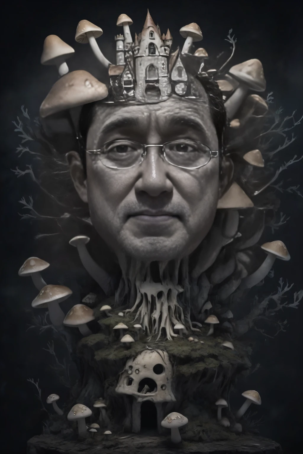 Arafed image of a man wearing a crown on his head, shotaro ishinomori, inspired by Rudy Siswanto, akihiko yoshida. Unreal Engine, inspired by Kagaku Murakami, junji murakami, yoshitaka amano octane render, nft portrait, junji ito 4 k