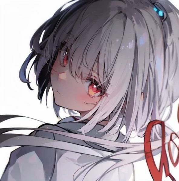 Girl Fair-skinned Transparent Beautiful girl Cute Turning around Eyes glowing red White kimono Delicate Anime Illustration 2D Long hair