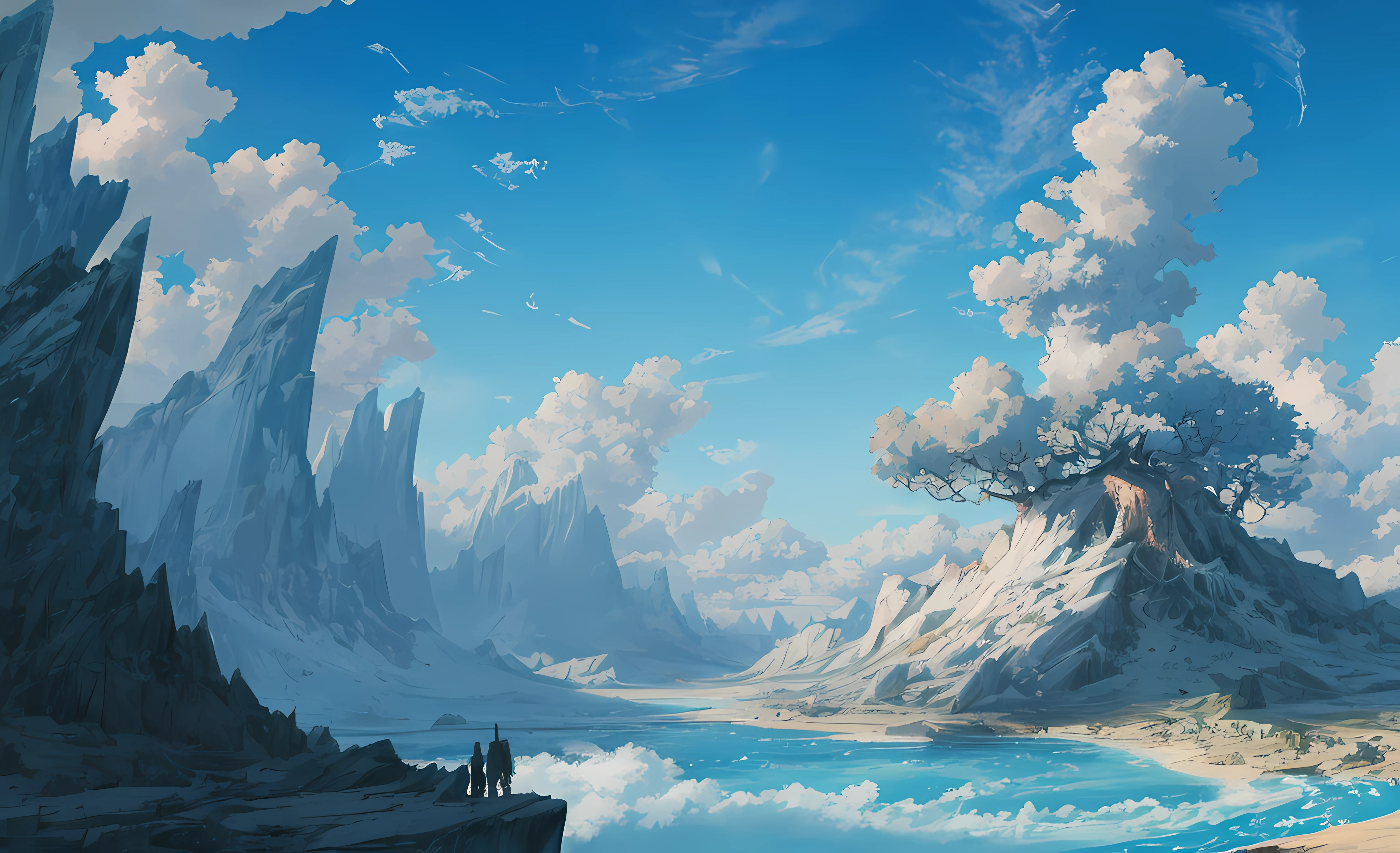 concept-art, without humans, The landscape, Eau, sky sky, suns, that tree, cloud, waterfall man, Outdoor sports, buildings, natural, floods, blue-sky