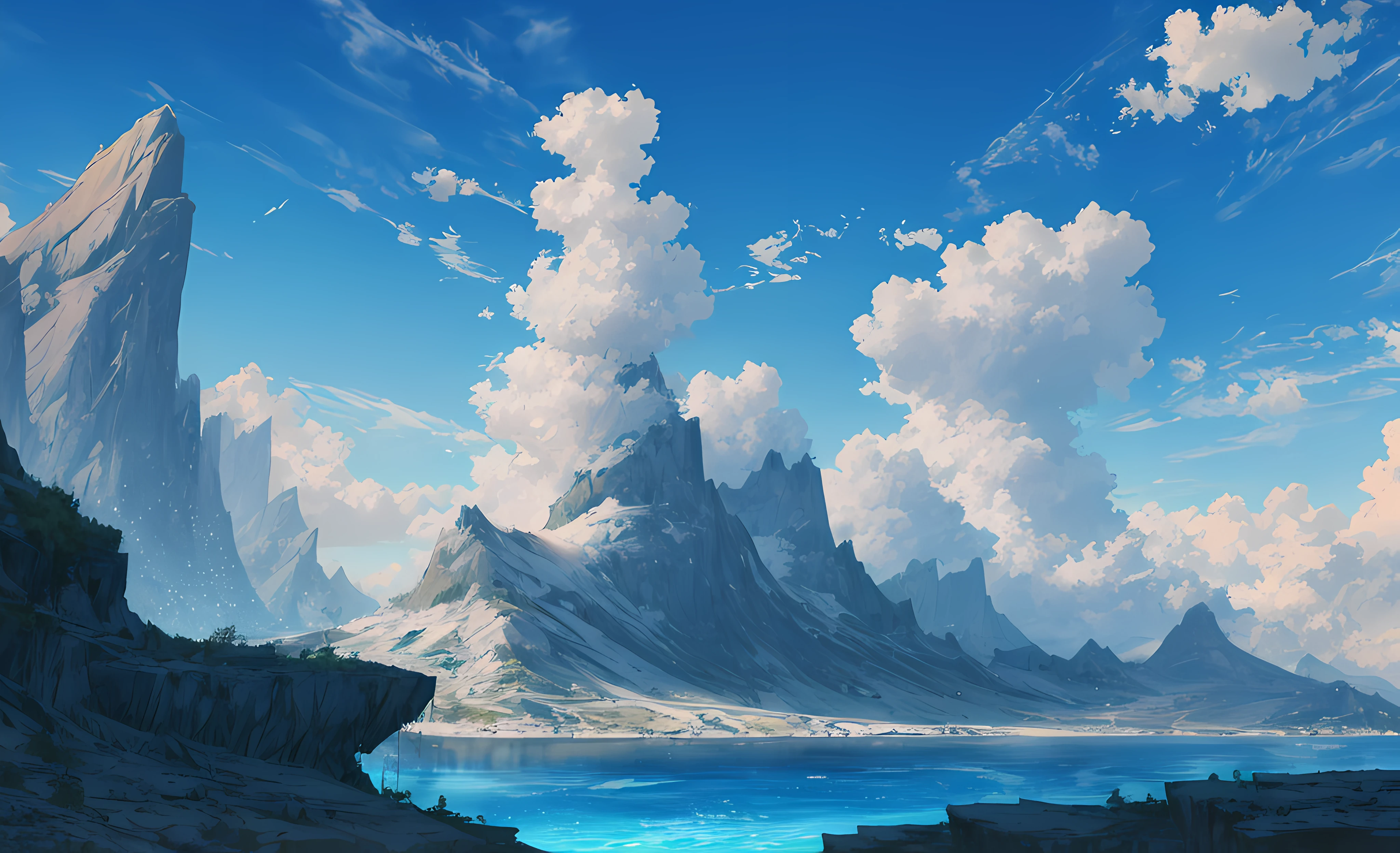 concept-art, without humans, The landscape, Eau, sky sky, suns, that tree, cloud, waterfall man, Outdoor sports, buildings, natural, floods, blue-sky