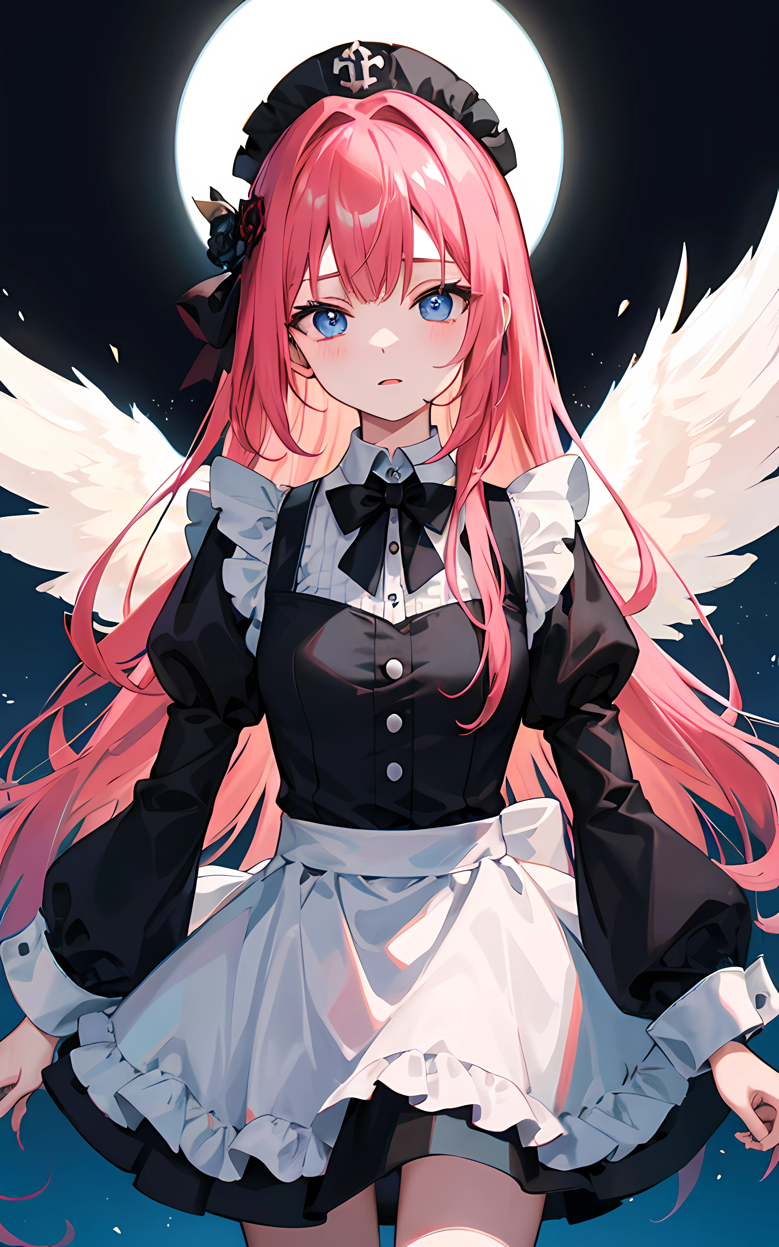 red hair clothing,eBlue eyes,dual horsetail,maid, Long gray hair, longer sleeves, Gothic, Alone, change,{{Best quality}}, {{tmasterpiece}}, {{ultra - detailed}}, {illuminations}, {detailedlight}, {Extremely Delicately Beautiful}, one-girl, {beautidful eyes},废墟