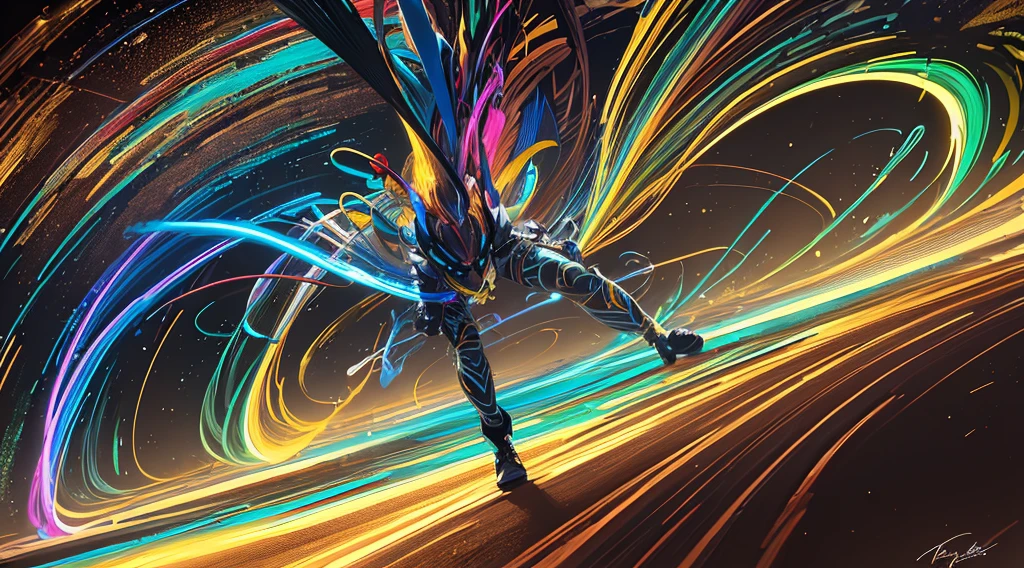 (masterpiece, best quality:1.4), light painting, (long exposure:1.2),dynamic streaks, luminous trails, vibrant colors, fluid movement, captivating patterns, creative experimentation,(1girl),(highest detailed),(cowboy shot:1.2),dynamic pose