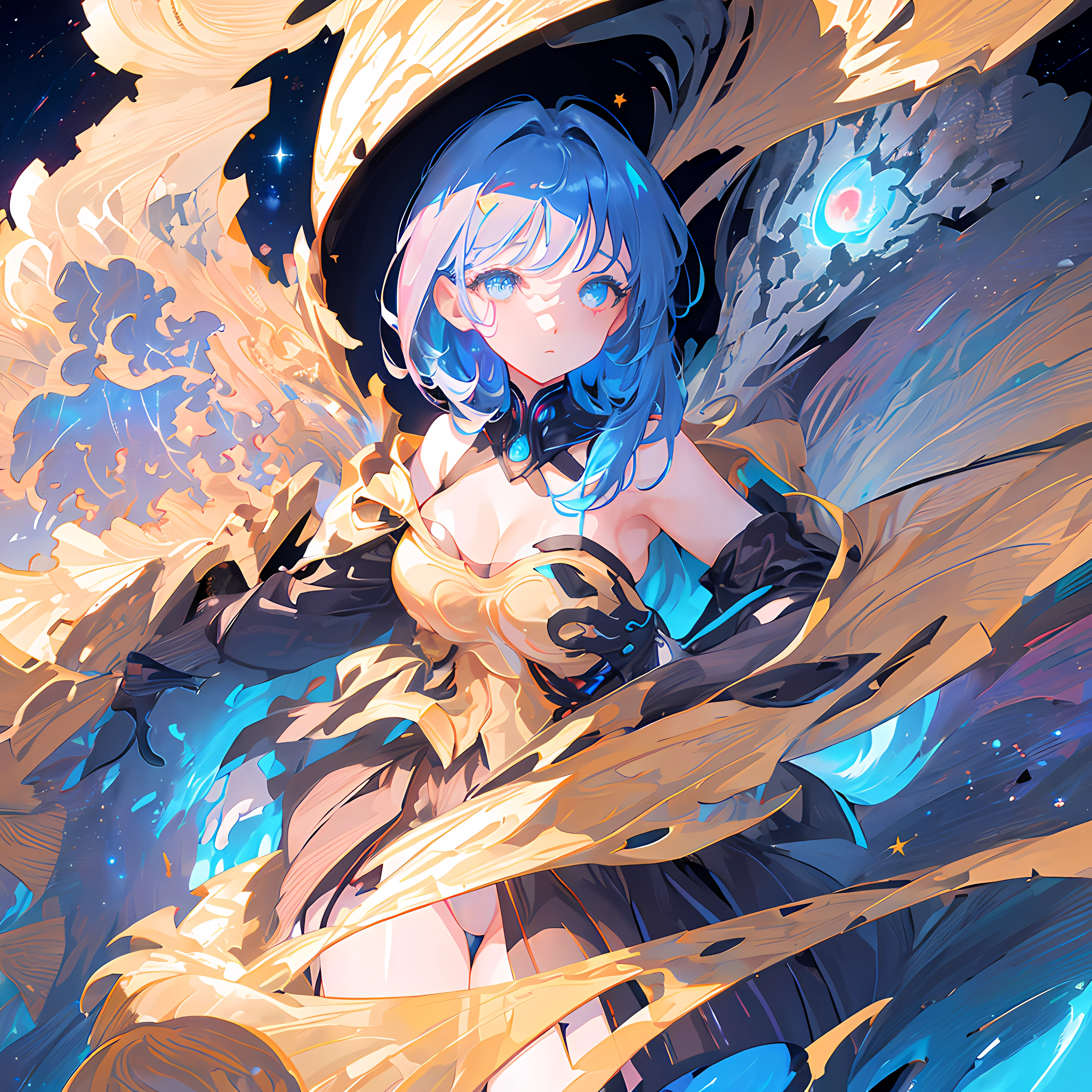 (1 busty girl:1.3),(Nice face,pretty eyes:1.0),(Lens 135mm f1.8,Core Shadows,电影灯光,Dinamic Light,particle illumination,Dramatic light:1.1),(A high resolution,Octagonal rendering,ultra detailed Ray tracing,8K:1.2),(thick outline:1.4), largeeyes,((((upper part of body)))),Close-up cleavage, Iridescent eyes, star eye, starrysky ,((Nebula galaxy background)) ,The color hair,realistic shaded,Highqualityshadow, mediuml 