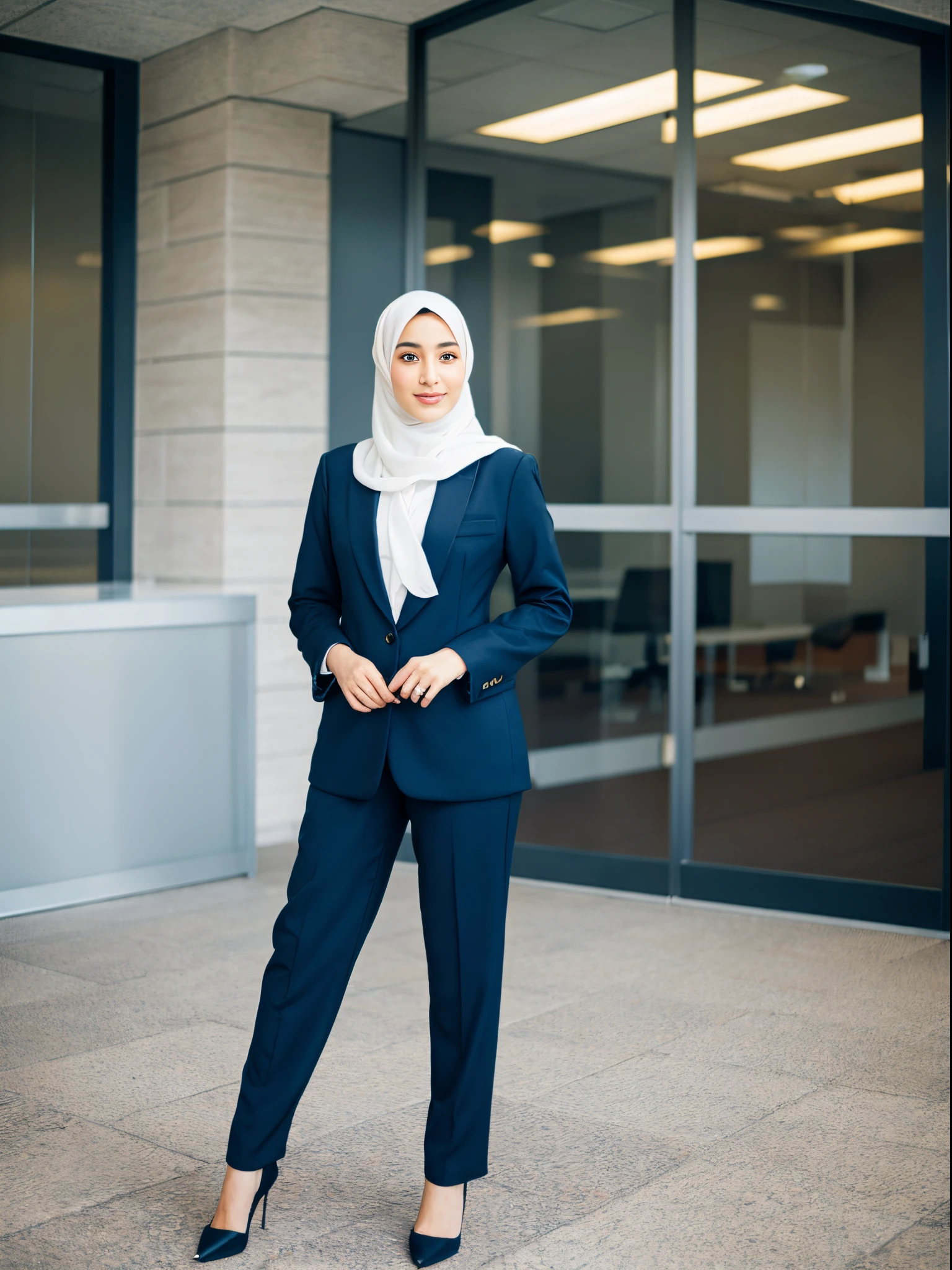 middle eastern girl, hijab, suit, office