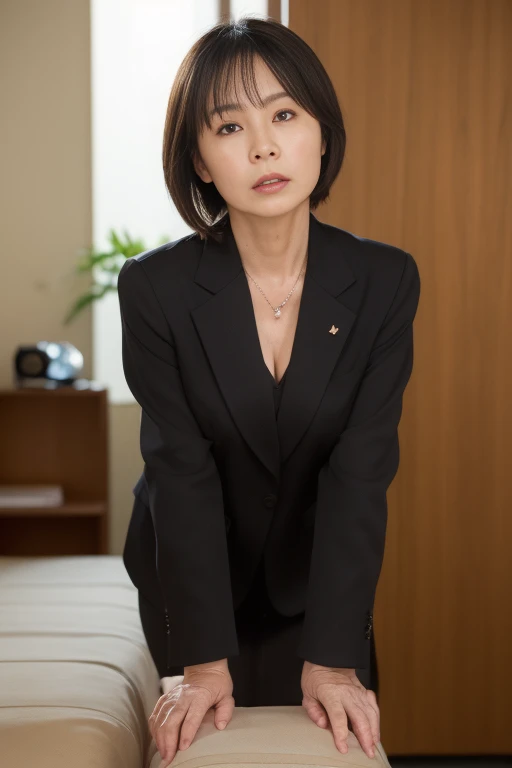 (((1 Japanese 65-year-old woman))), ((Sagging under the eyes)),(((nasolabial folds))),独奏,masutepiece, Best Quality, Photorealsitic, super detailed skin, Sharpen, Perfect Anatomy,Inside the city,Anatomy,独奏,Longhaire,((old body)), Sagging udder) (thick waist),(flabby body)(,Plump body),bunk butt,Serious look,Mature AV Actress, glamor, A sexy,(((Fair skin with many wrinkles))),small diamond necklace,(((black office lady suit))),skirt by the,(Black high heels),Staring at this,