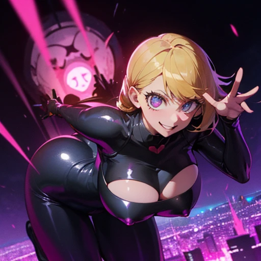 nightcity、Jumping、Vibrant poses、huge titty ground、wide boobs、gargantuan butt、Big round buttocks、upturned ass、spark of light、evil smile、Provocative facial expressions、scoundrel、Lusting、rubbersuit、upper body exposed、lower body exposure、Multiple people、a blond、Pink hair、Black hair、、shining heart tattoo、Eye highlights are gone、Evil Organizations、Phantom Thieves、World conquest