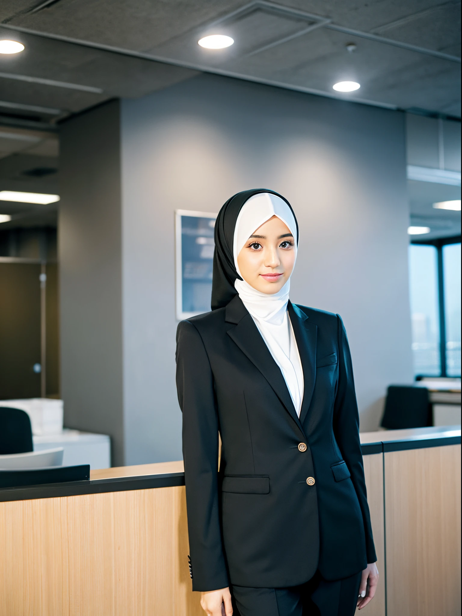 girl, hijab, suit, office