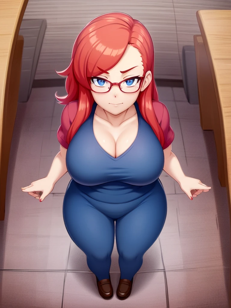 score_9, score_8_up, score_7_up, source_anime, 1girl, solo, nsfw allowed,
mari setagaya, human-form, 1girl, solo, long hair, looking at viewer, smile,, red eyes, red hair, fang,
Tight track jacket barely can hold her breasts, indoors, full body, very huge round breasts, very thick round plumpy thighs, large thighs, very wide hips, big round heart-shaped ass, tight clothes, milf, seductive, unzip her jacket, 10'5 feet tall, teasing the viewer, tight black short, cat ears