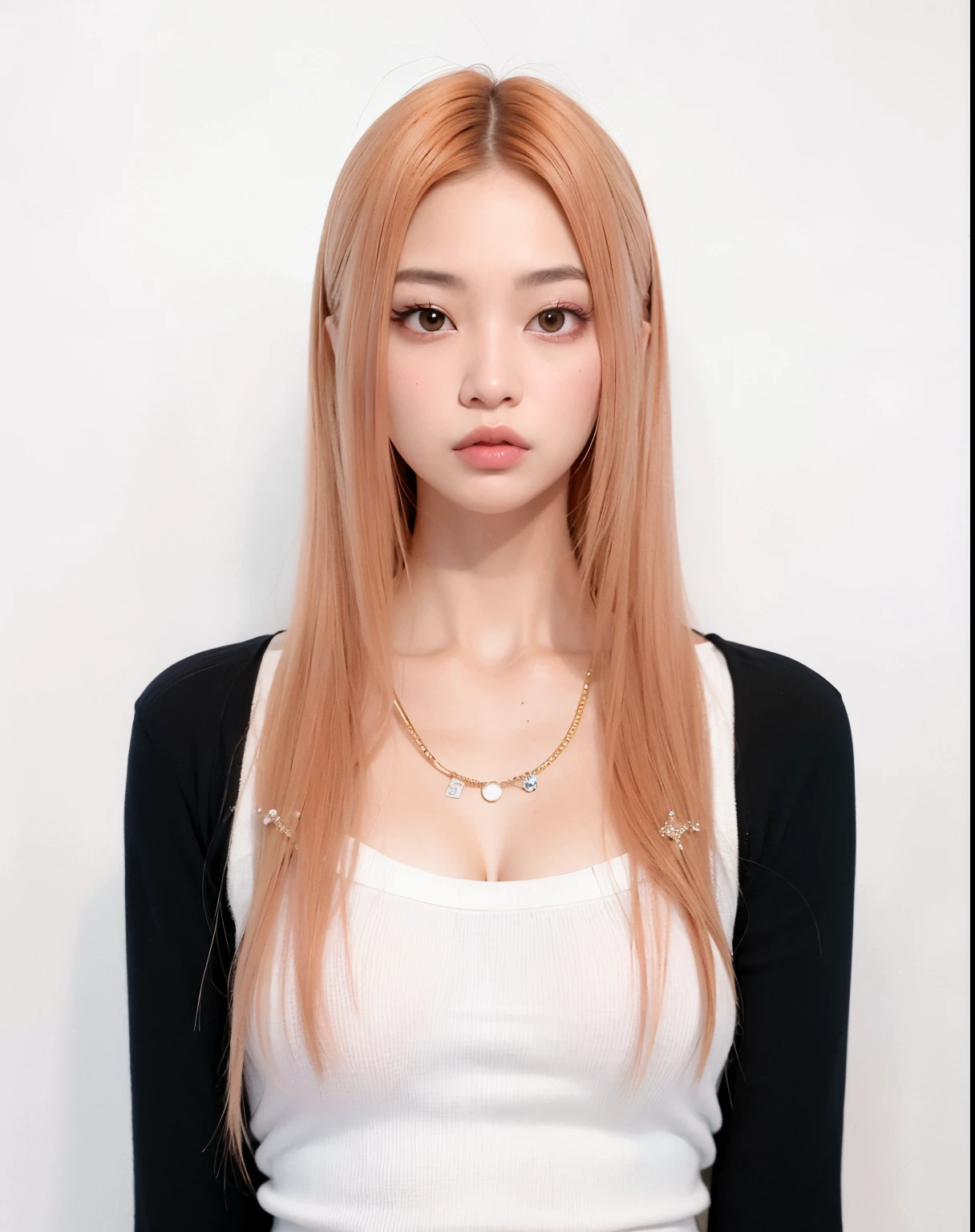 um close up de uma mulher com longos cabelos rosa e um colar, Retrato de Jossi de Blackpink, jossi do blackpink, Parque Roseanne do Blackpink, O corte Hime, branco hime corte penteado, com cabelos longos, jennie blackpink, Ulzzang, Jaeyeon Nam, TaeJune Kim, Heonhwa Choe, Parque Ji-min, korean symmetrical face