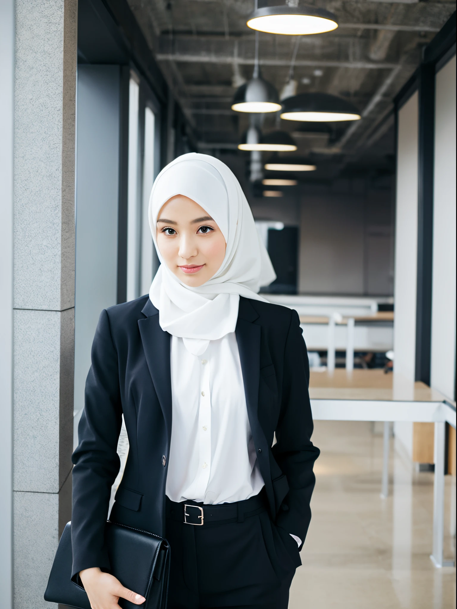 girl, hijab, suit, office