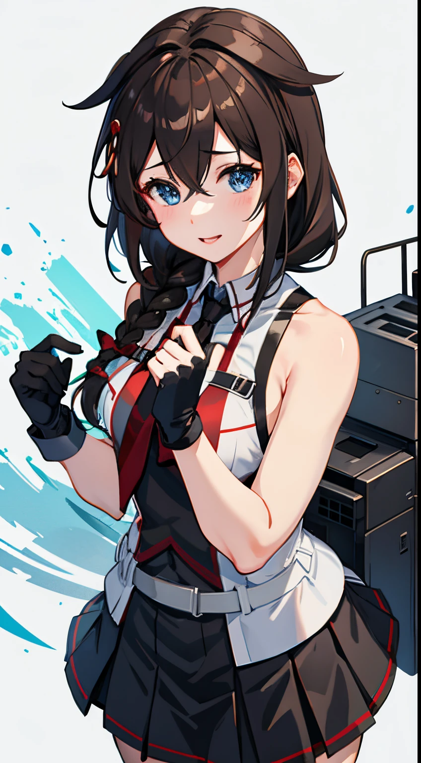 Shigure Kai 3 KanColle Sleeveless Black Thimble Gloves Black Skirt Braid 8K High Resolution