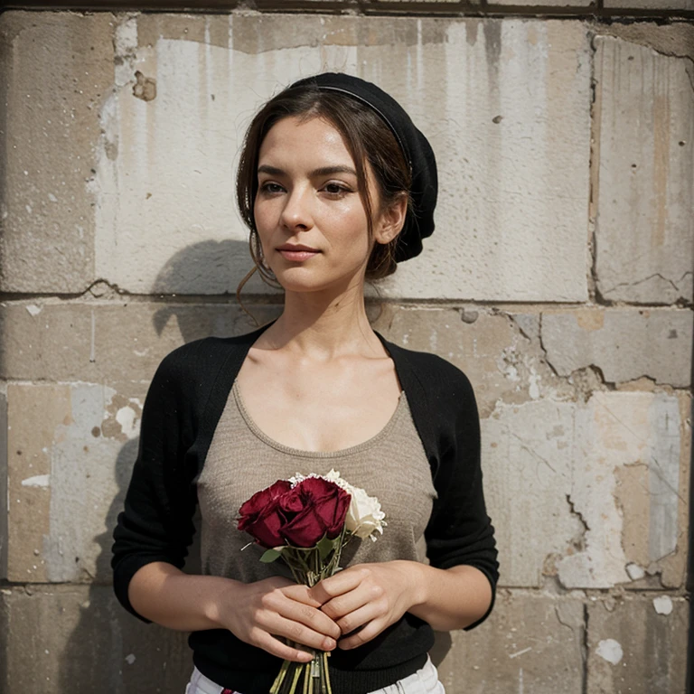 Woman with flowers in banksy style