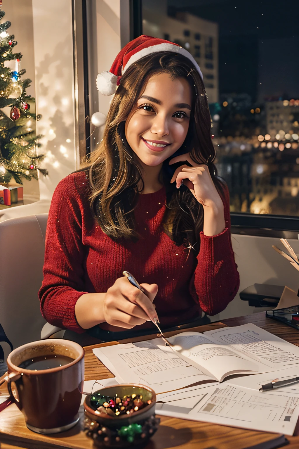 Office Wonderland: Illuminate your workspace with the festive glow of Christmas lights! Sit by the window, surrounded by the warm ambiance of twinkling decorations. Capture the enchantment of Secret Santa being played in your office haven. Share a moment of joy with an influencer-like selfie, blending the magic of the season with the hustle of work. How do you balance the holiday cheer and productivity in your mid-journey office life? Show us your sparkling scene! 🎁✨ #OfficeMagic #ChristmasLightsJoy