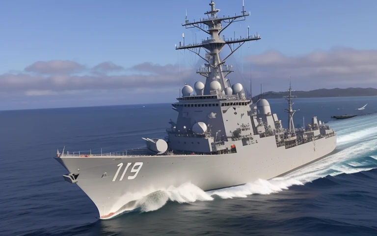Fidel naval ship in ocean with sky background, euclid class, warships, warships, Realistic warship design, ( Greg Rutkoski ), minimalist, an intricate, naval battles, Jeffrey Smith, The large, hull, seen from the side, Pamela Drew, das boot, 🤬 🤮 💕 🎀, j. H. William III, navy