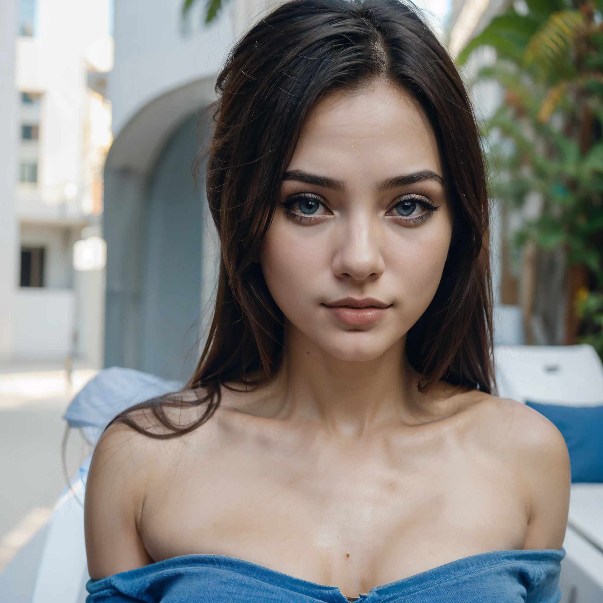 piel lisa y bella ojos color azul, pelo largo, (Foto de retrato) de (mujer jnlv:1.0), Usar ropa y