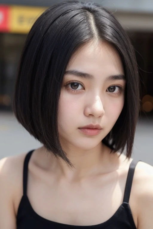 boyish，Black hair mash，Very short，neuter，girl with