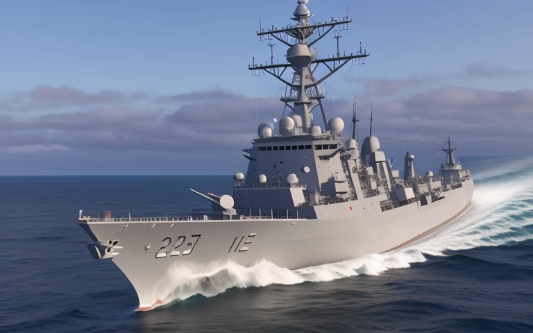 Fidel naval ship in ocean with sky background, euclid class, warships, warships, Realistic warship design, ( Greg Rutkoski ), minimalist, an intricate, naval battles, Jeffrey Smith, The large, hull, seen from the side, Pamela Drew, das boot, 🤬 🤮 💕 🎀, j. H. William III, navy