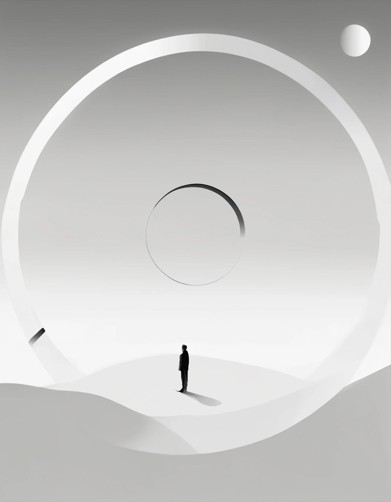 The subject:The center of the picture a huge circle,Represents completeness and infinity。This circle can be solid black or solid white,Showing a strong effect on。its shape very ,without any details,only smooth edgeackground with:The background of the picture pure white,A sharp contrast to the circle。The white background allows the viewer to focus on the presence and form of the circle。
lineworks:Several straight lines extend outward from the edge of the circle,These lines can be black or white,Opposite color of circle。Lines can vary in length and angle,But keep it and geometric。
Sense of space:Some effects can be added to the screen,Through the interlacing and extension of lines,Create a sense of depth and space。These lines can form some geometric figures in the picture,such as or square。
the detail:Except for circles and lines,There no need for too much detail in the picture。The focus on expressing themes and emotions through clean shapes and lines。
