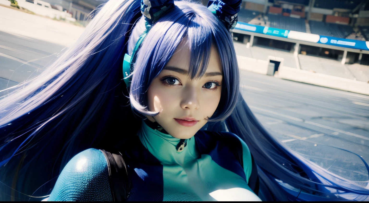 nejire_hado, (masterpiece, best quality,perfect lighting), 1girl, solo, smirk, action pose, bodysuit, headgear, upper body, beautiful face, beauty, detailed eyes