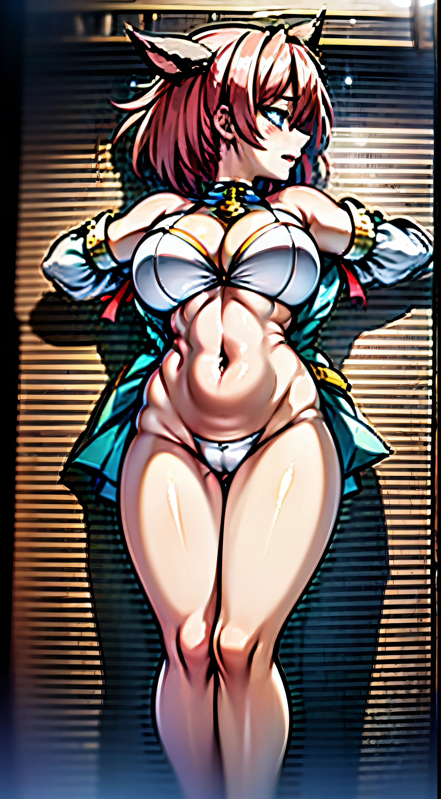 anime,schoolgirl,Tsundere,19 years old,pink cat ears, pink hair, Short Hair Hair, Blue Eyes, red cheeks,With cat tail,enormous breasts, Big butt, pink ,The body is complete and anatomically correct. ,Navel exposed, Open below, full body visible, hyper detail ,Clear lines ,intricate detailed, 8K image resolution ,Professional film lighting, 最高品質, bestquality ,master-piece, bestquality, hyper detailed, cinematic light, intricate,sexy white armor