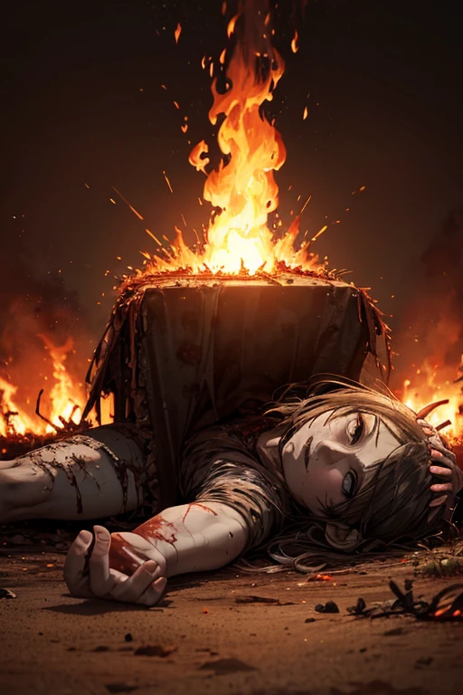 zombie mother rising from grave in flames